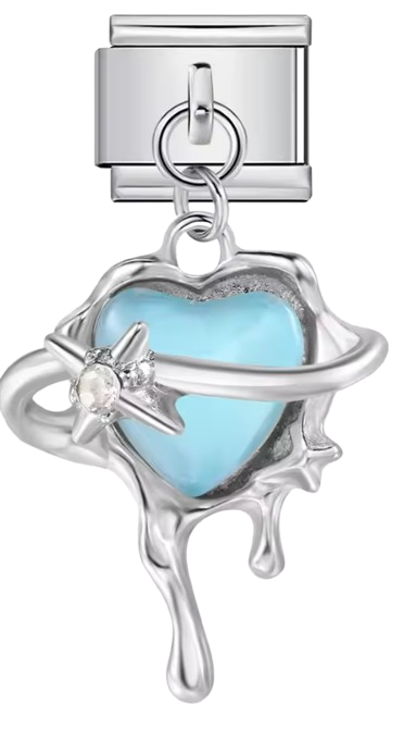 Charm Cœur Étoile Bleue - Argent